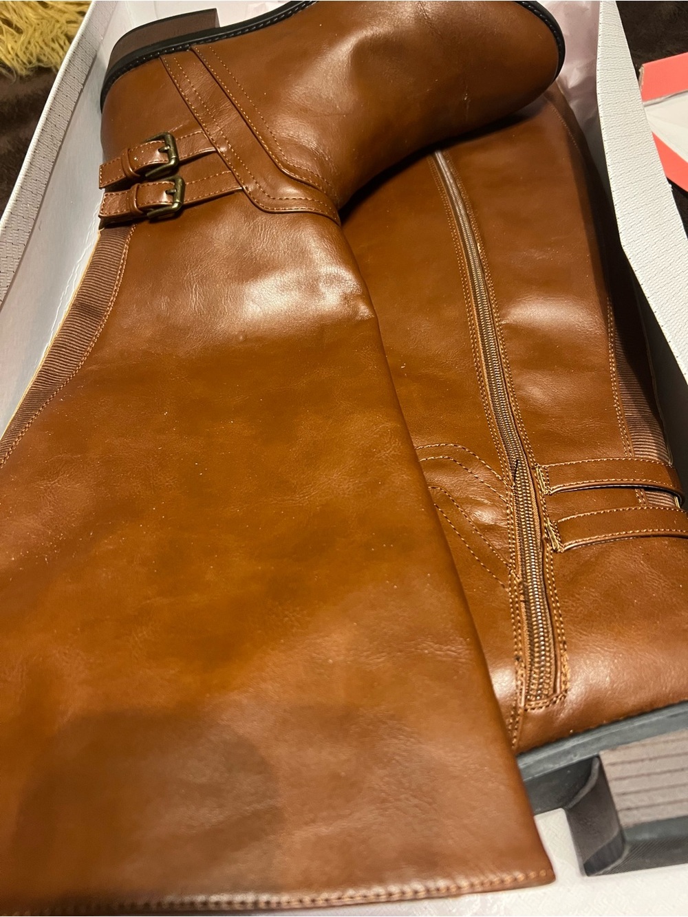 Women's Tall Heeled Boots in Cognac Brown